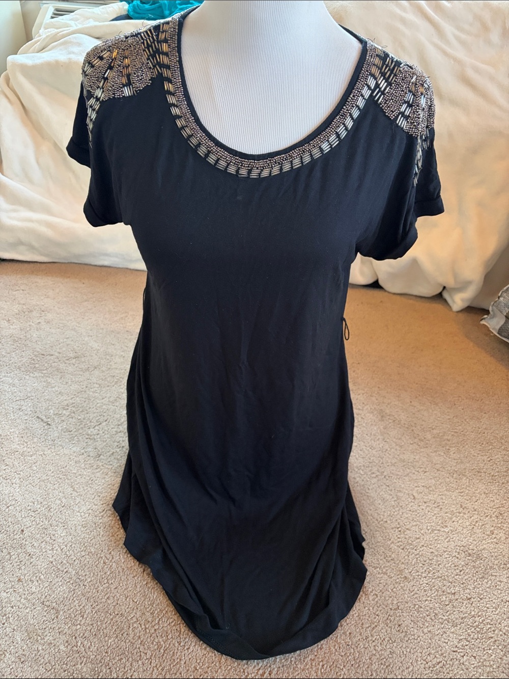 Pretty Black Beaded Tee Shirt Dress